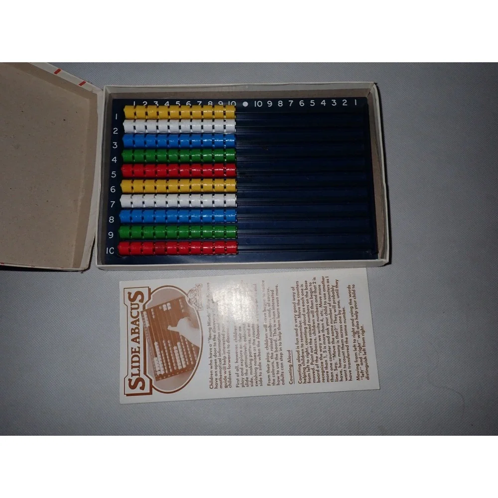 Young Minds Kids Vintage Slide Abacus Math Counting Toy 3500 w/ Box 1984